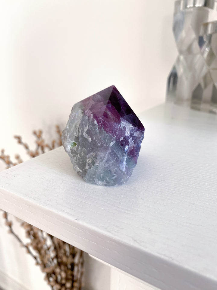 Green, Purple Rainbow Fluorite Top Polish Point #4