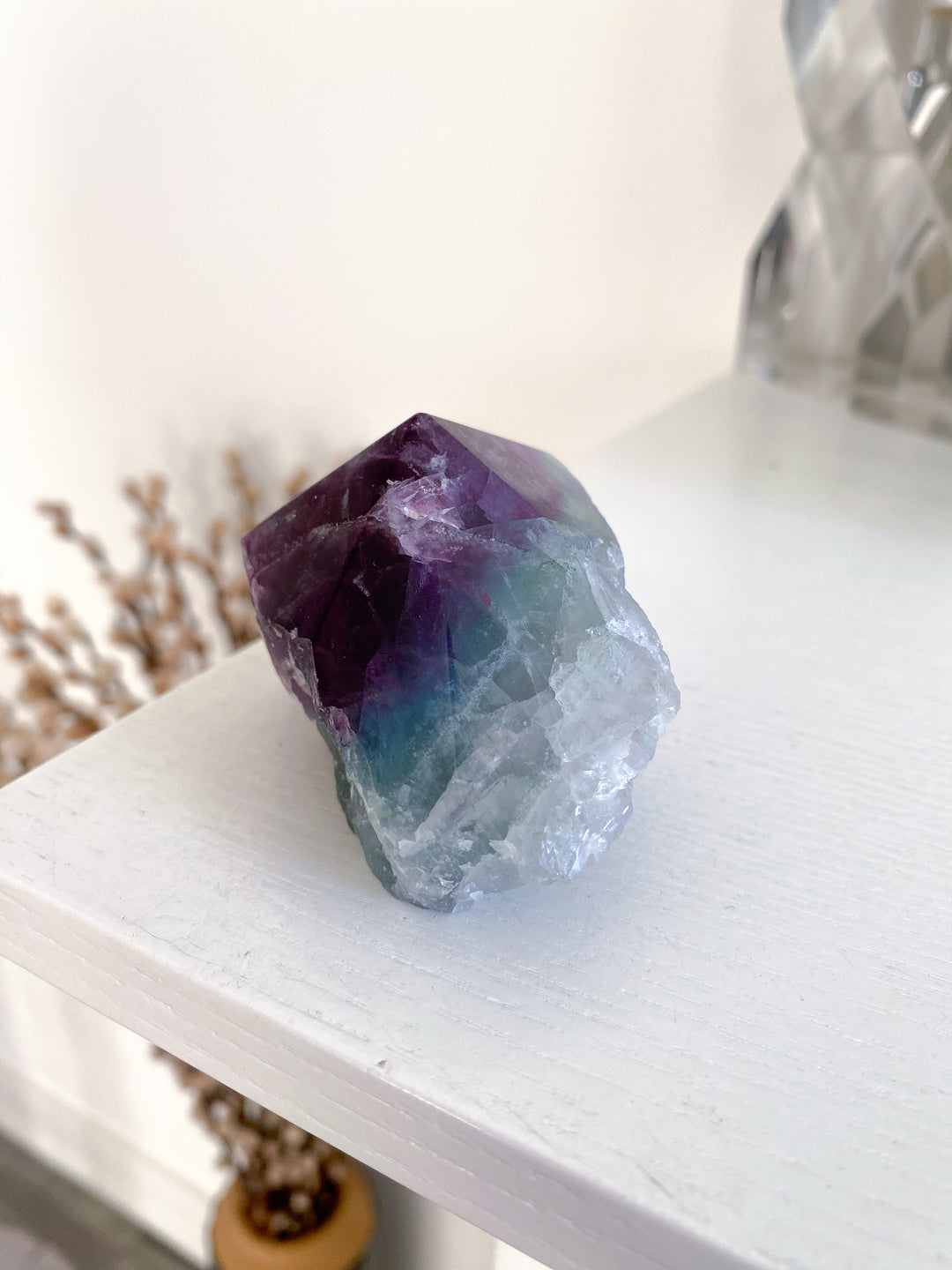 Green, Purple Rainbow Fluorite Top Polish Point #4