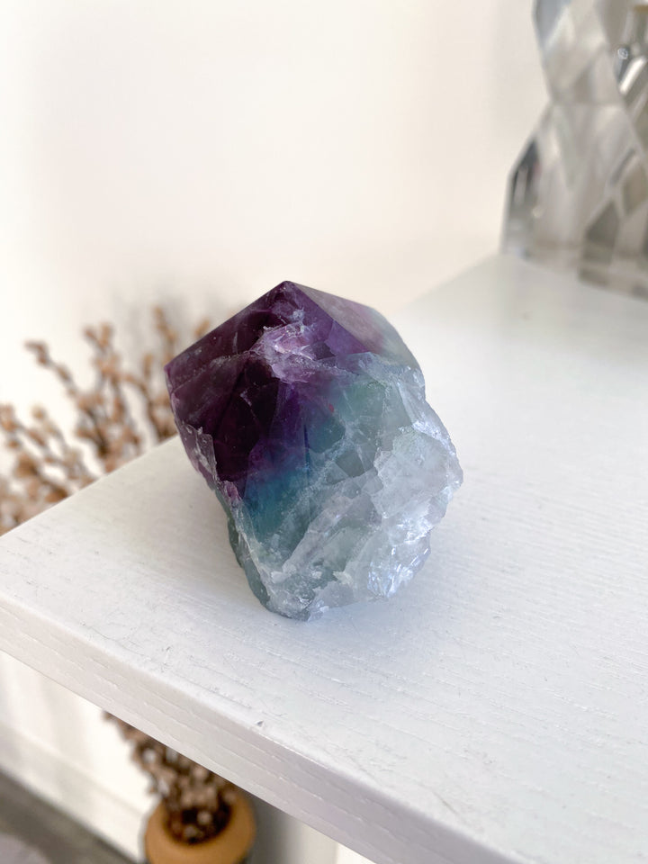 Green, Purple Rainbow Fluorite Top Polish Point #4