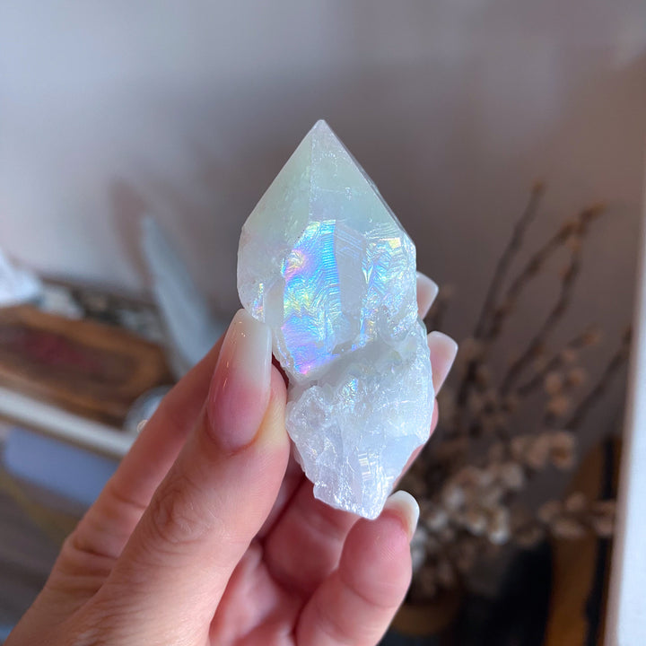 White Angel Aura Quartz Crystal Point #1
