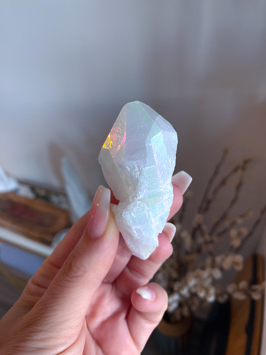 White Angel Aura Quartz Crystal Point #1
