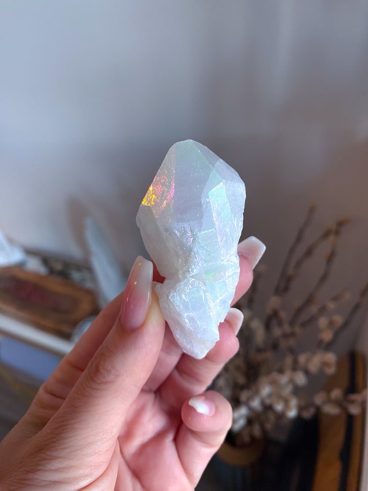 White Angel Aura Quartz Crystal Point #1