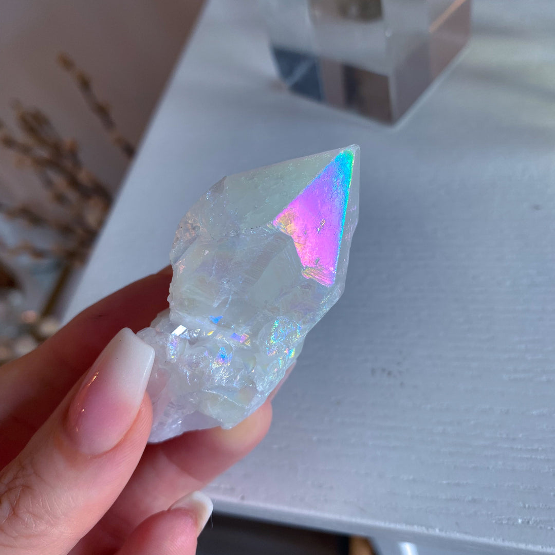 White Angel Aura Quartz Crystal Point #1