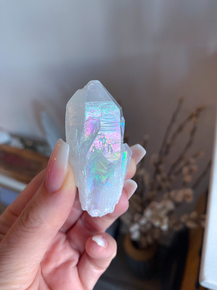 White Angel Aura Quartz Crystal Point #1