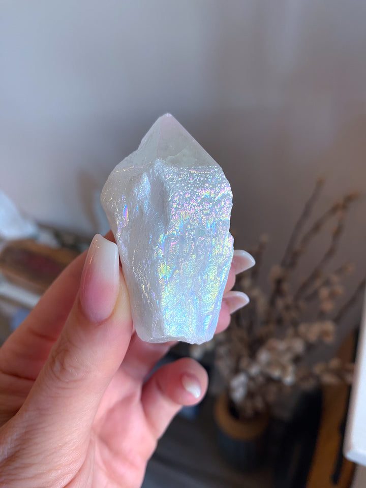 White Angel Aura Quartz Crystal Point #1