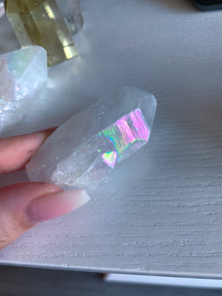 White Angel Aura Quartz Crystal Point