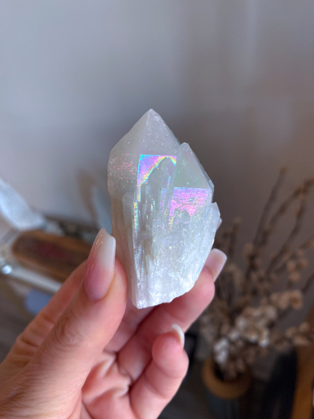 White Angel Aura Quartz Crystal Point