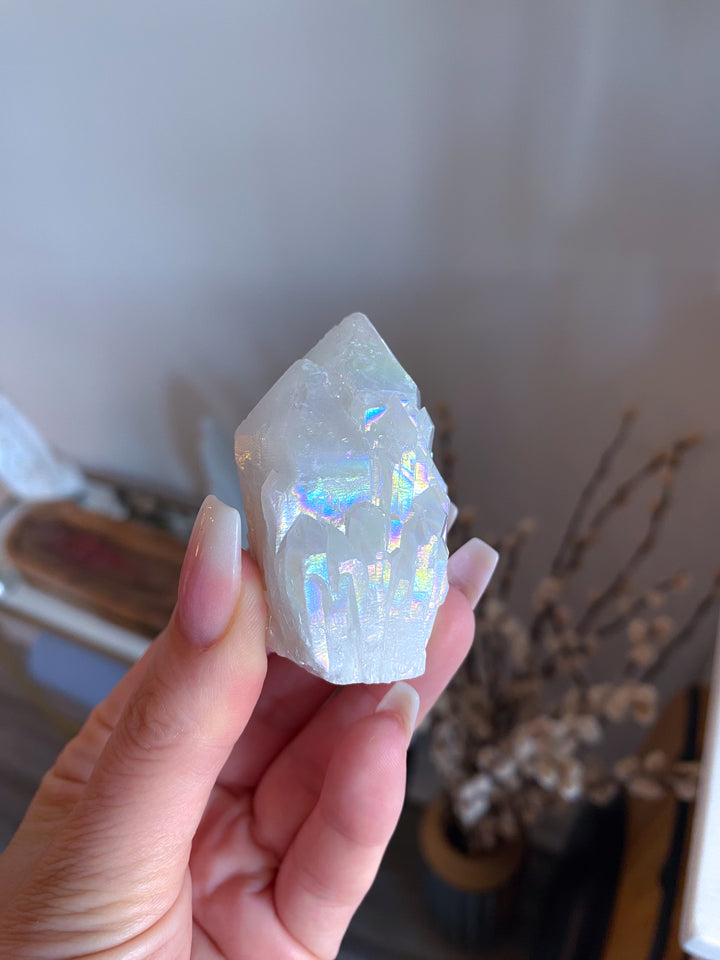 White Angel Aura Quartz Crystal Point