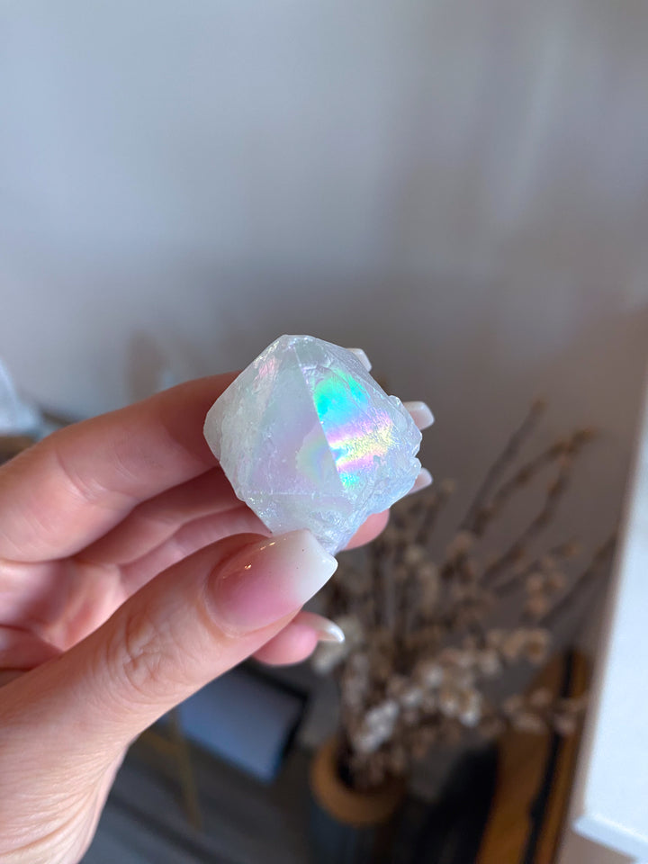White Angel Aura Quartz Crystal Point