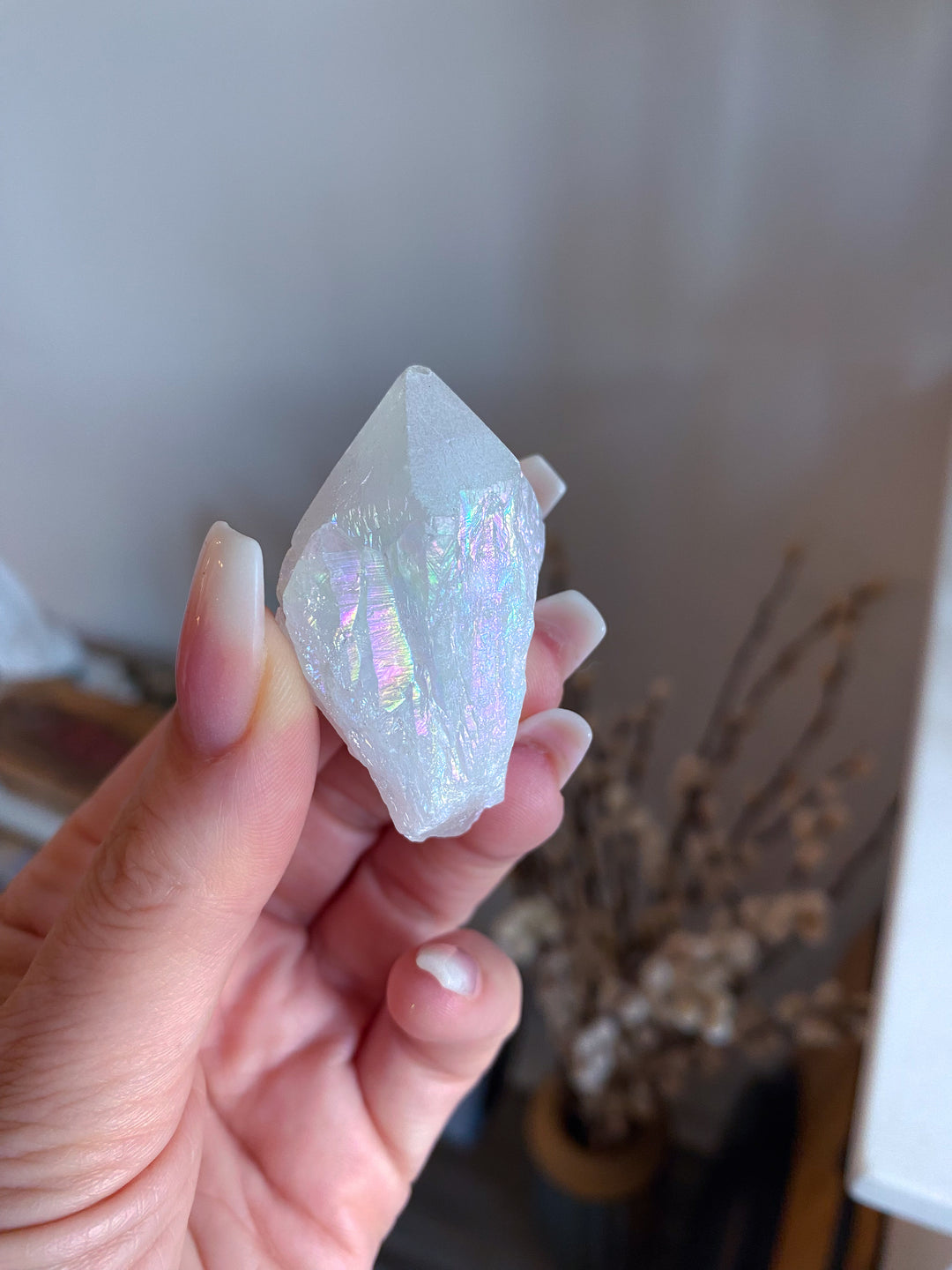 White Angel Aura Quartz Crystal Point