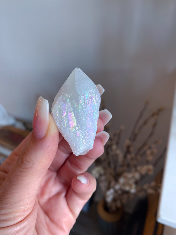 White Angel Aura Quartz Crystal Point