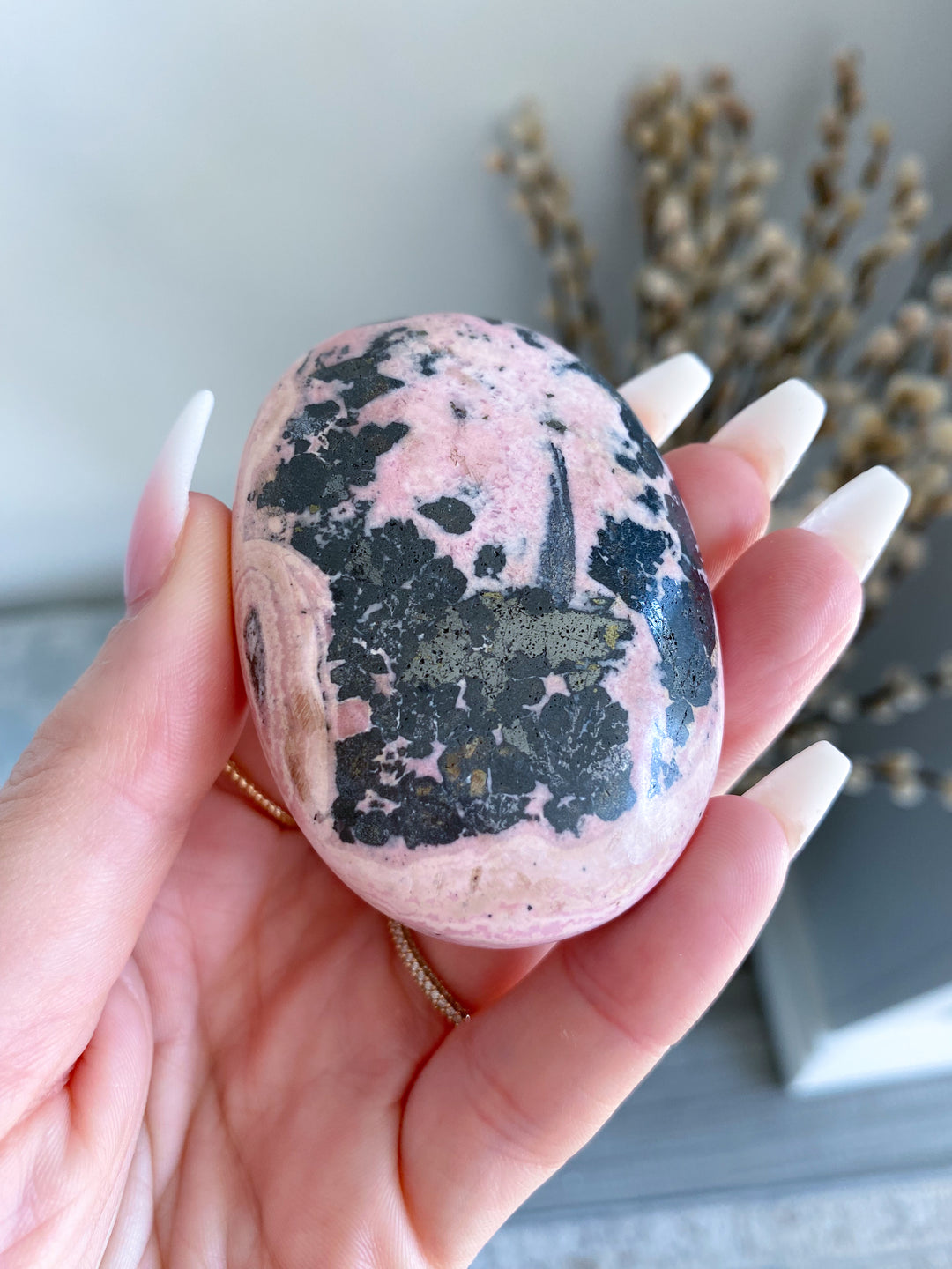 Druzed Rhodonite Palm Stone - Love - Forgiveness - Healing - Compassion