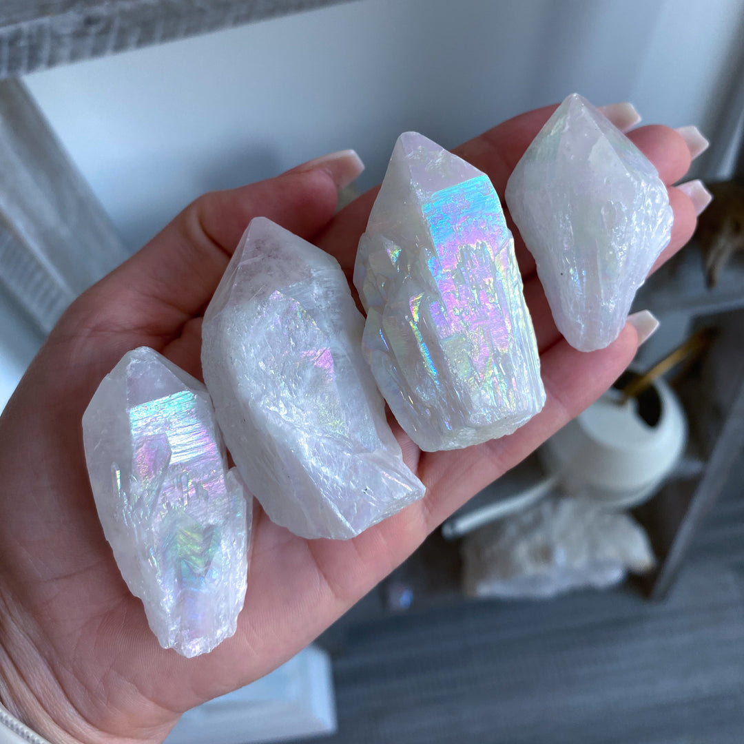 White Angel Aura Quartz Crystal Point