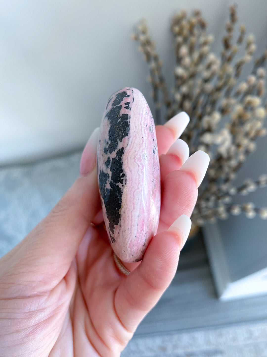 Druzed Rhodonite Palm Stone - Love - Forgiveness - Healing - Compassion