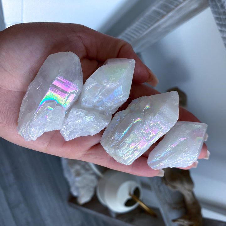White Angel Aura Quartz Crystal Point