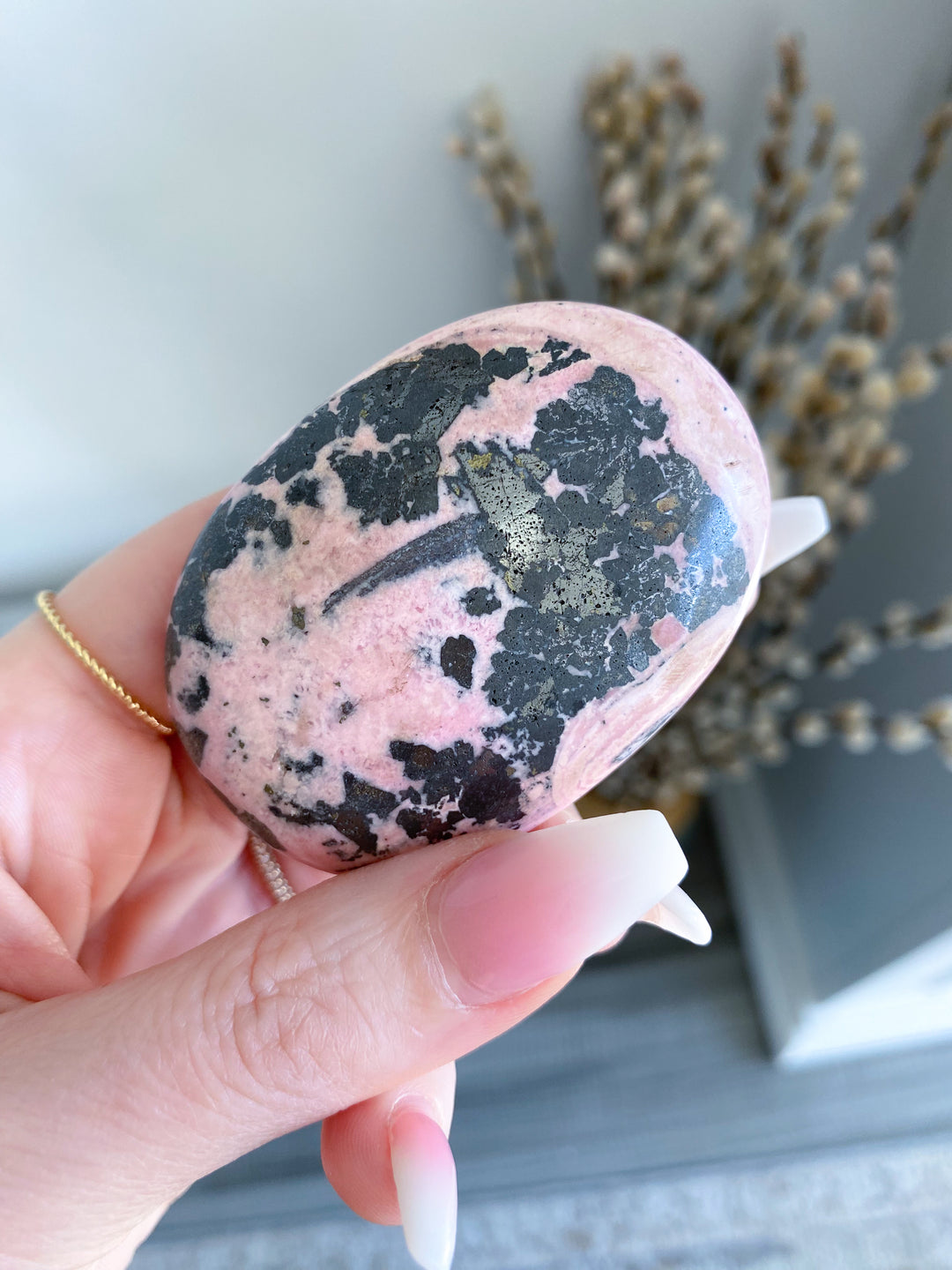 Druzed Rhodonite Palm Stone - Love - Forgiveness - Healing - Compassion