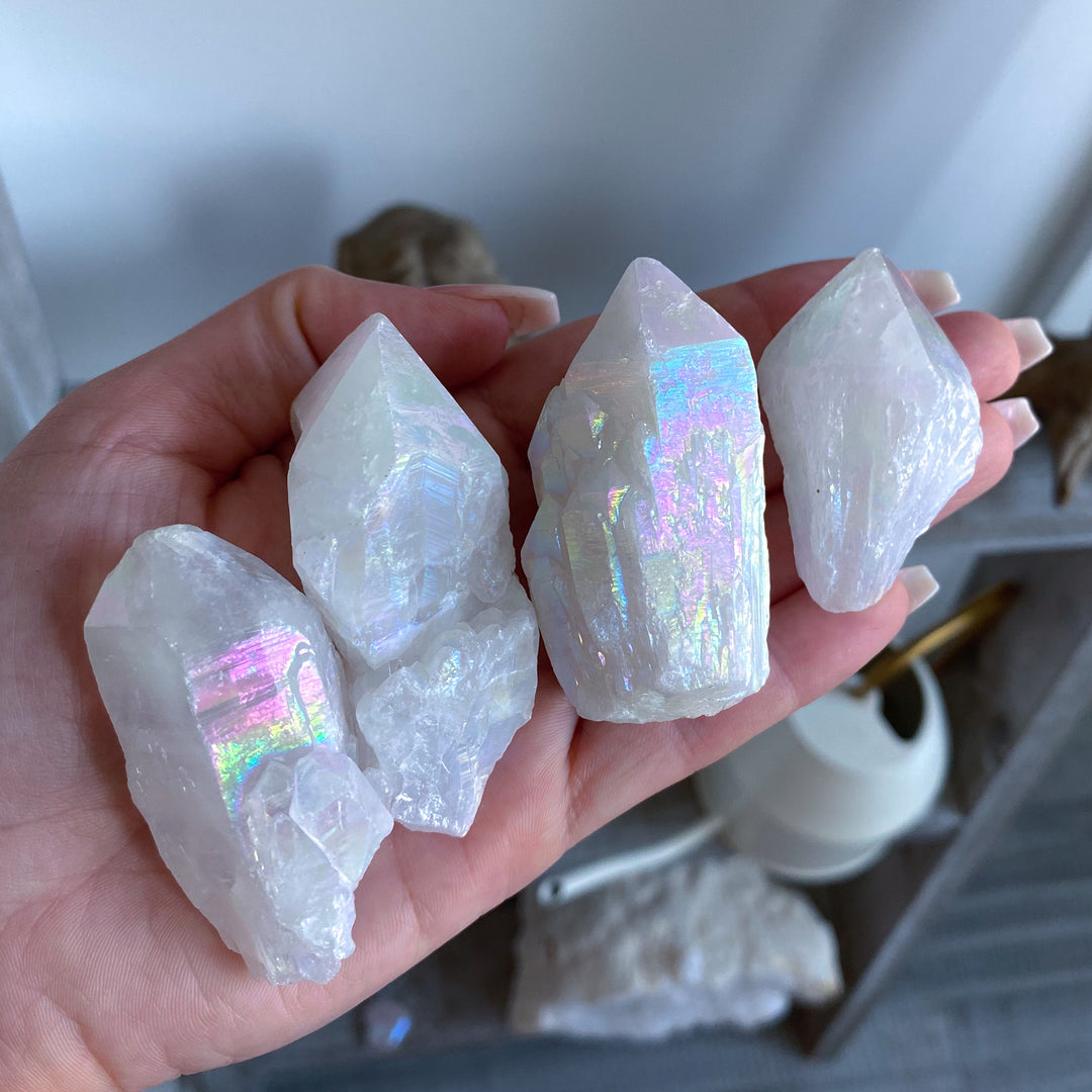 White Angel Aura Quartz Crystal Point
