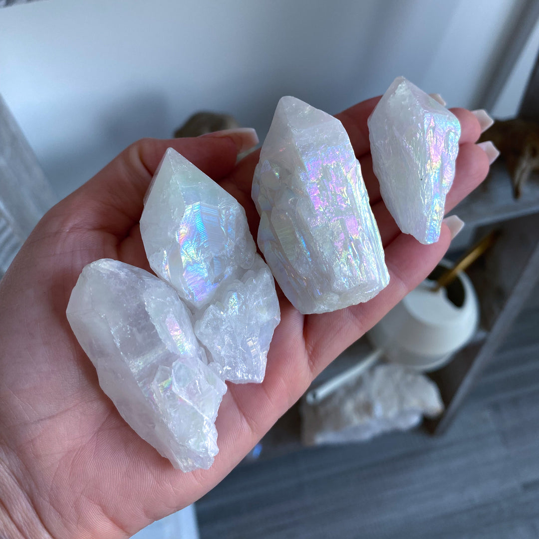 White Angel Aura Quartz Crystal Point