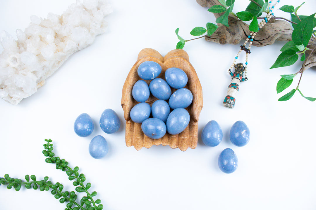 Angelite Egg Carving - Robin Egg