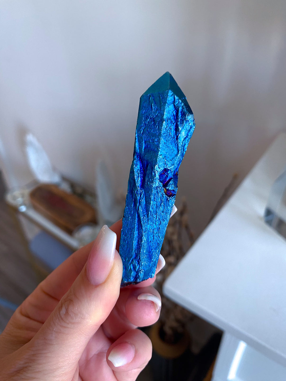 Blue Titanium Aura Quartz Wand #1