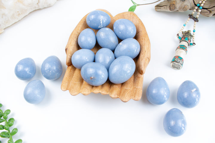 Angelite Egg Carving - Robin Egg