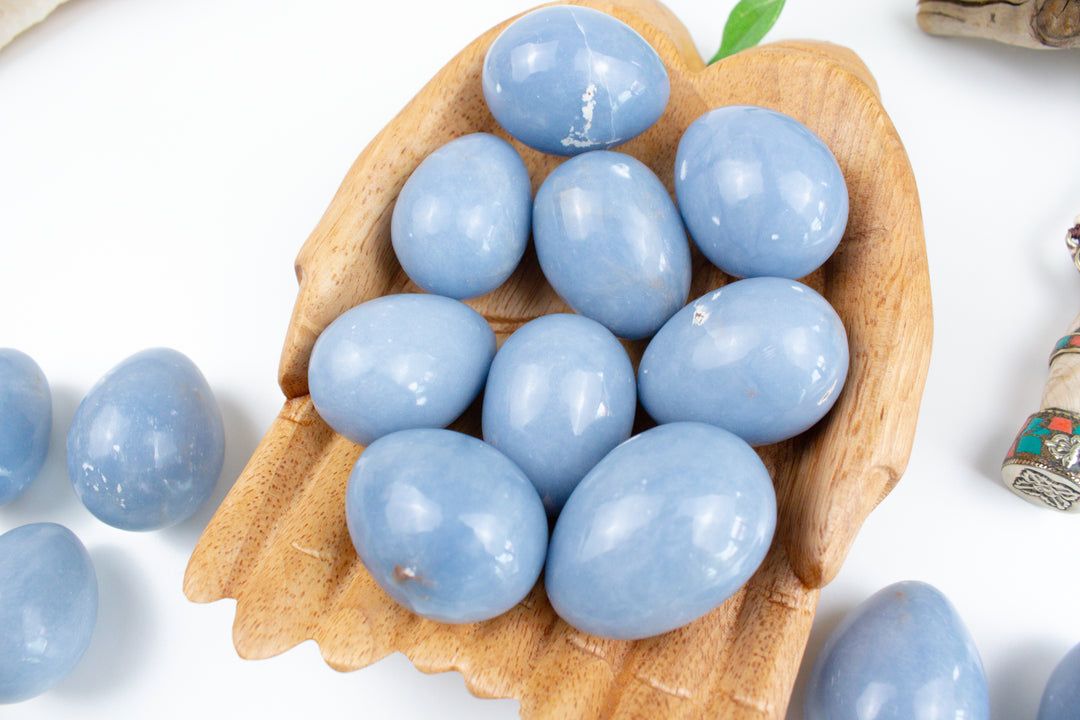 Angelite Egg Carving - Robin Egg