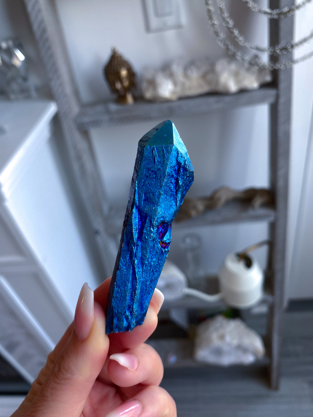 Blue Titanium Aura Quartz Wand #1