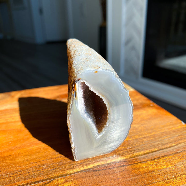 Druzy Gray and Beige Agate Geode Freestanding