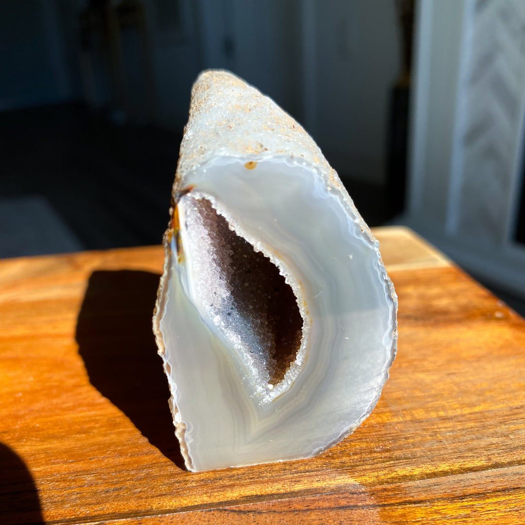 Druzy Gray and Beige Agate Geode Freestanding