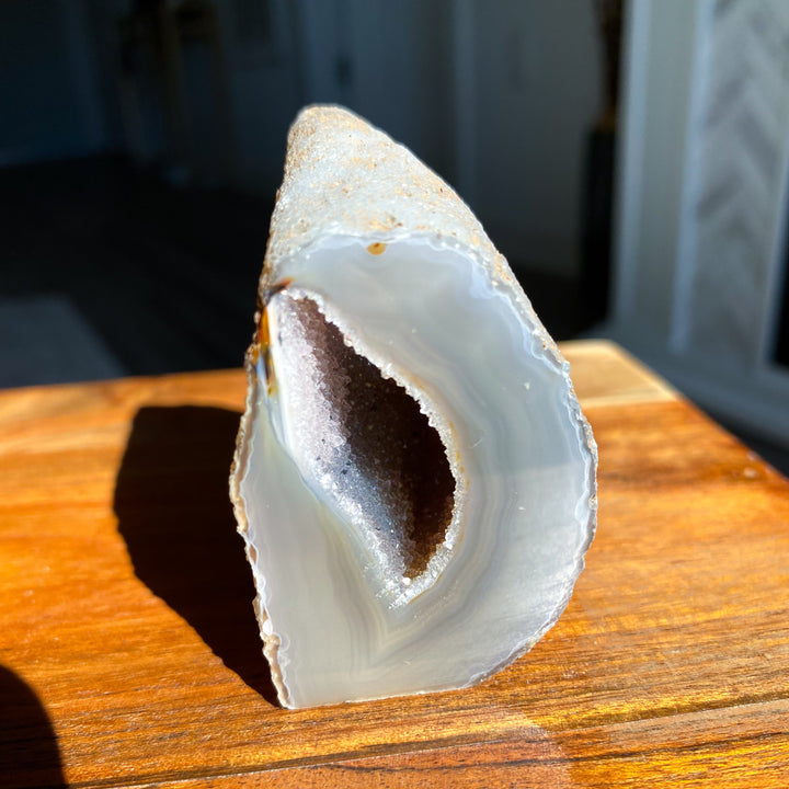 Druzy Gray and Beige Agate Geode Freestanding