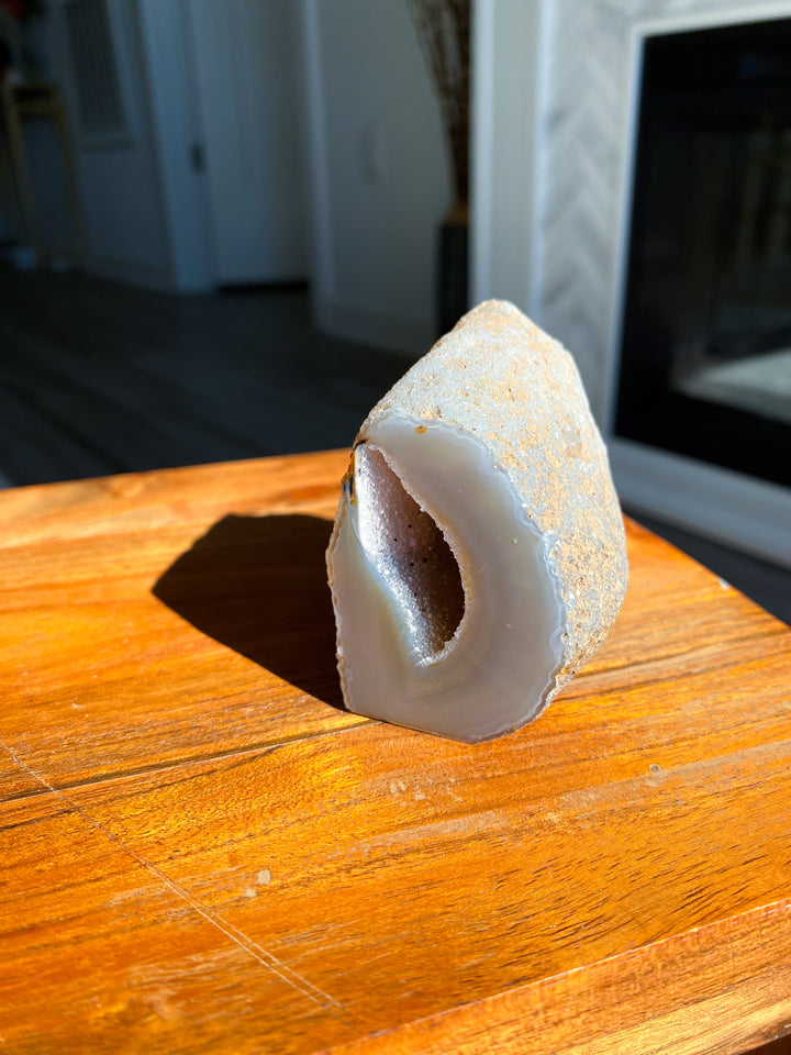 Druzy Gray and Beige Agate Geode Freestanding