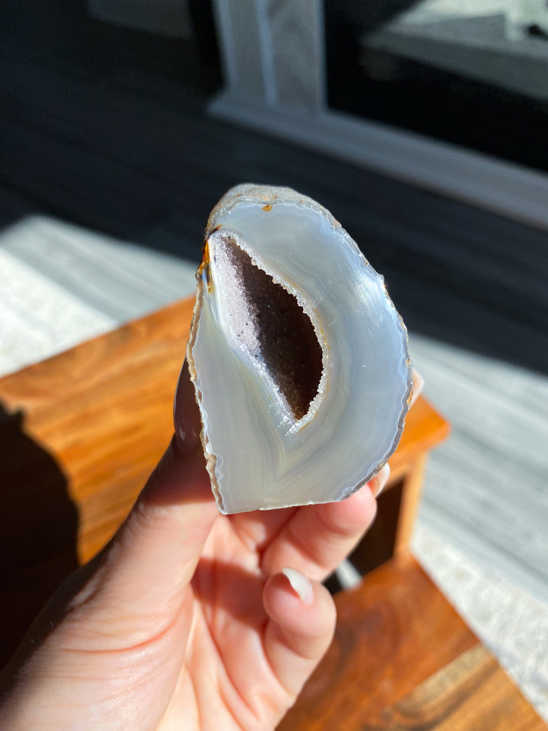 Druzy Gray and Beige Agate Geode Freestanding