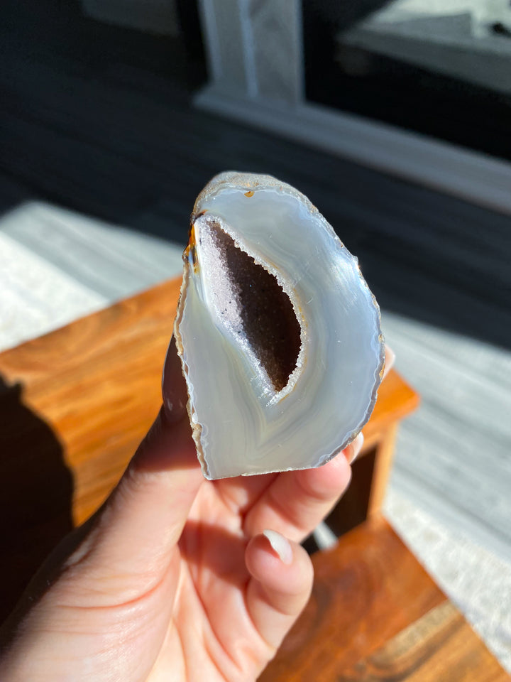 Druzy Gray and Beige Agate Geode Freestanding