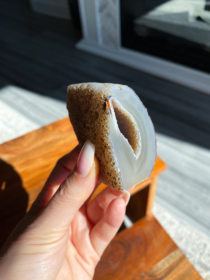 Druzy Gray and Beige Agate Geode Freestanding
