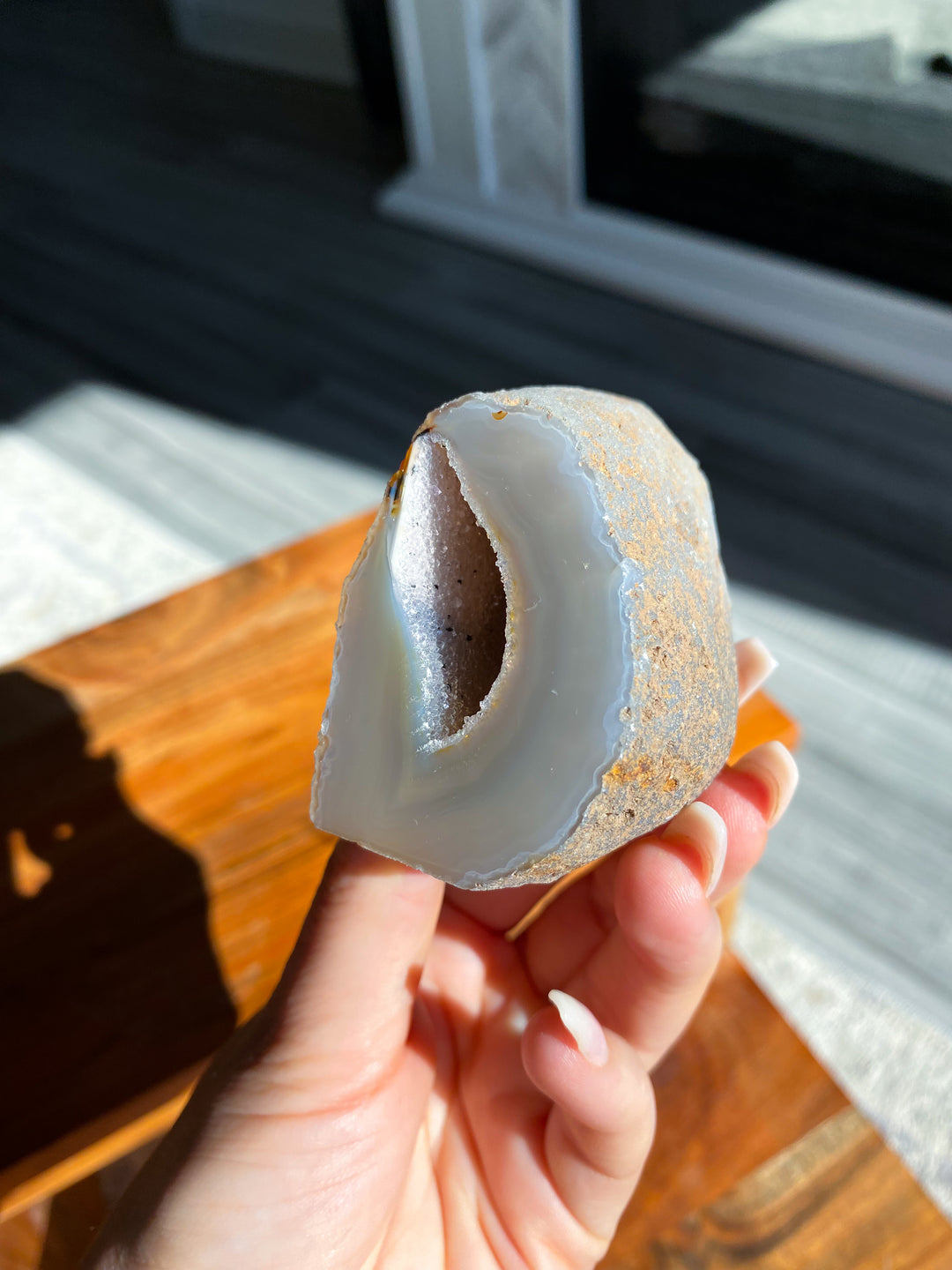 Druzy Gray and Beige Agate Geode Freestanding