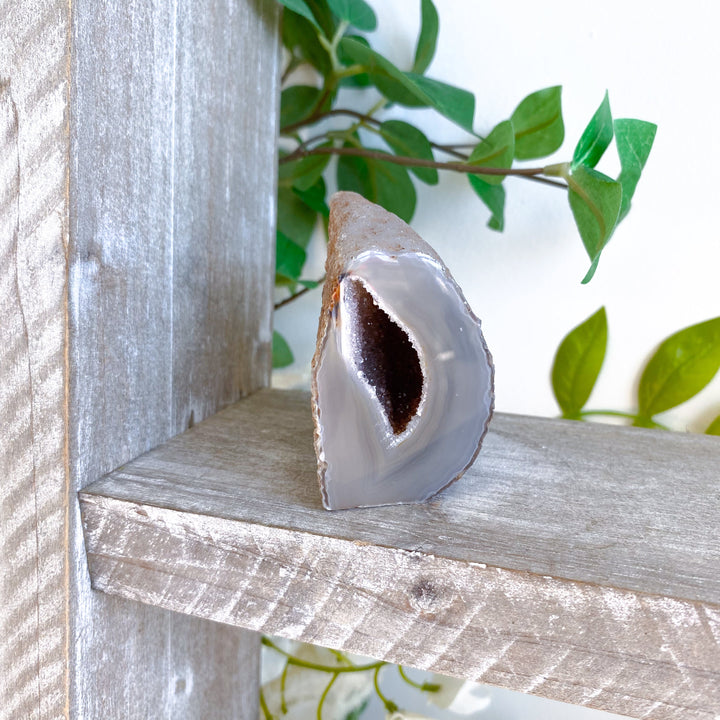 Druzy Gray and Beige Agate Geode Freestanding