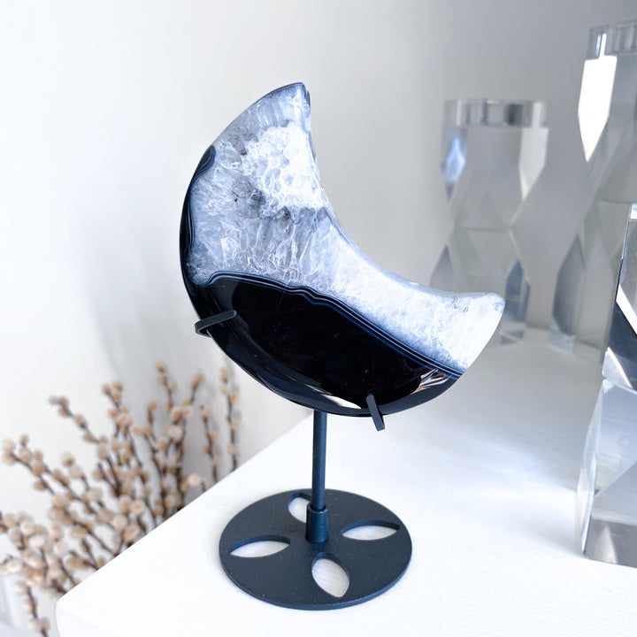 Large Black Agate Moon on Stand - Get Exact Item