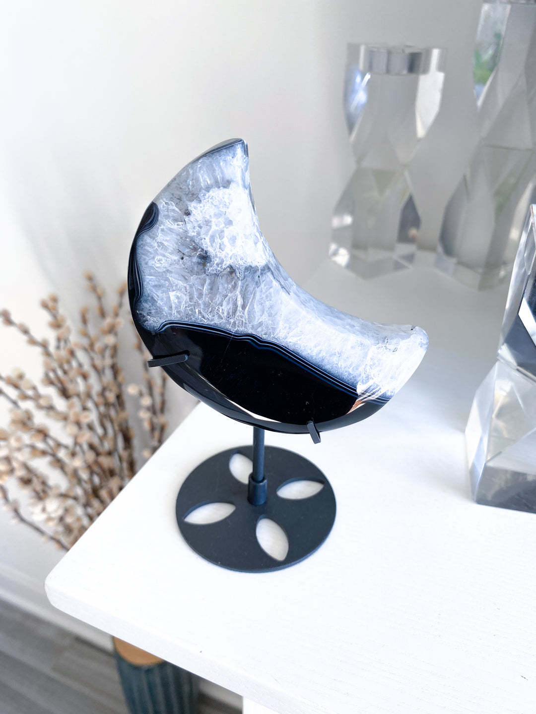 Large Black Agate Moon on Stand - Get Exact Item