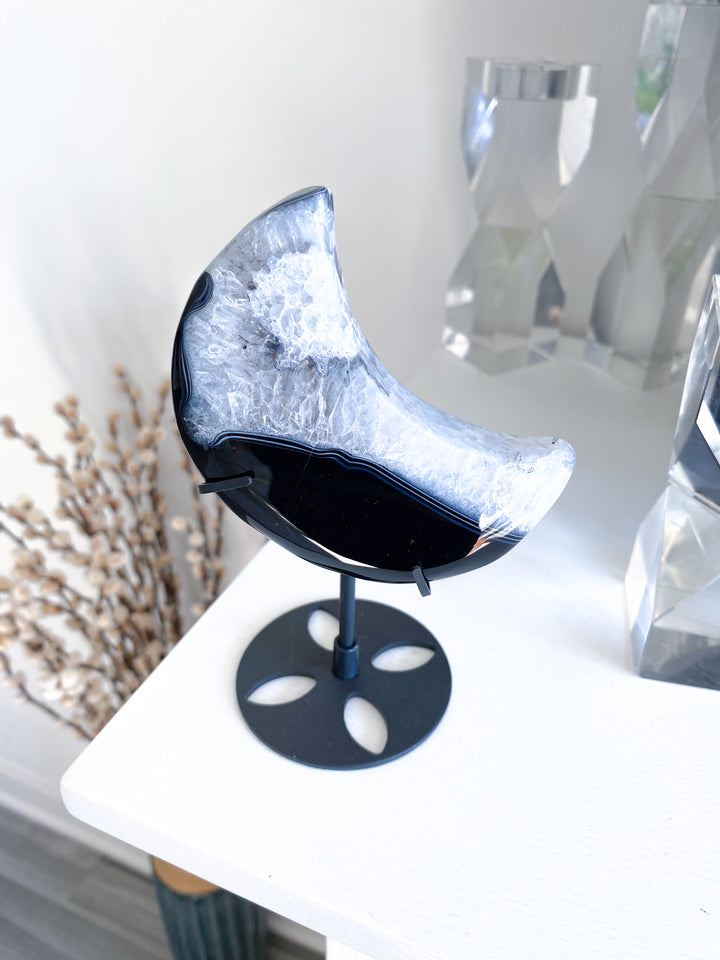 Large Black Agate Moon on Stand - Get Exact Item