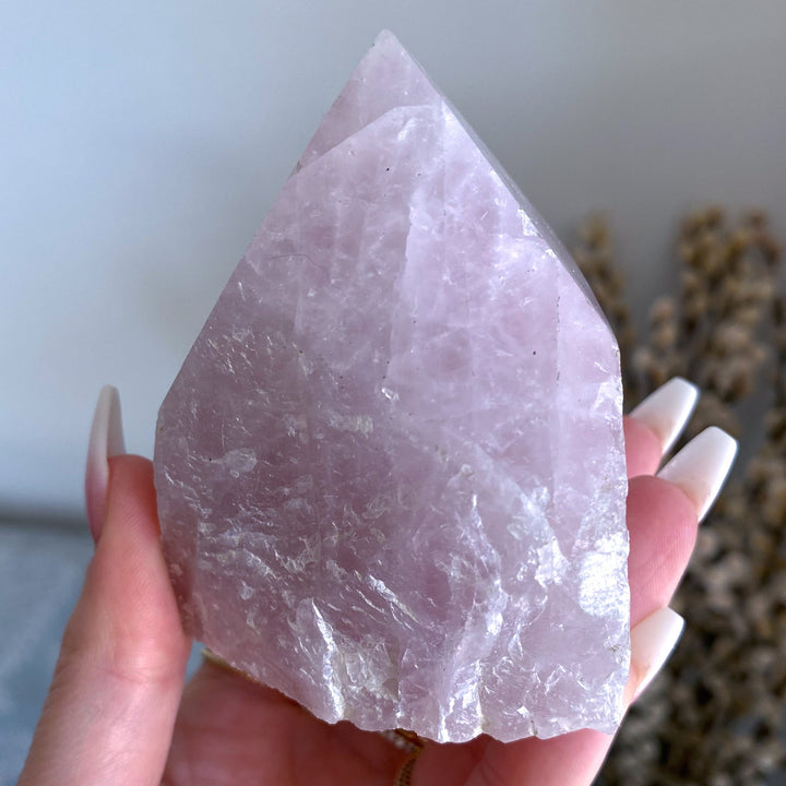 Kunzite Top Polish w/ Inclusions - Pink & White Kunzite