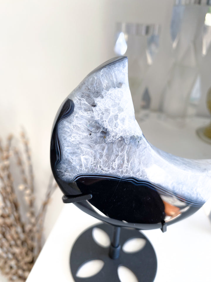 Large Black Agate Moon on Stand - Get Exact Item