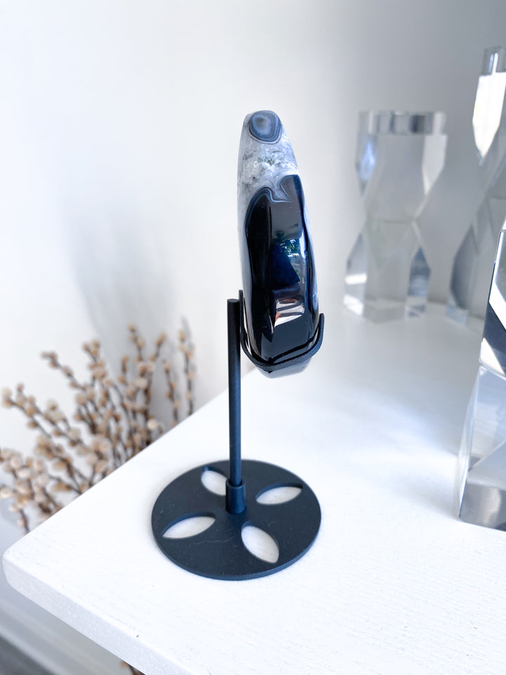 Large Black Agate Moon on Stand - Get Exact Item