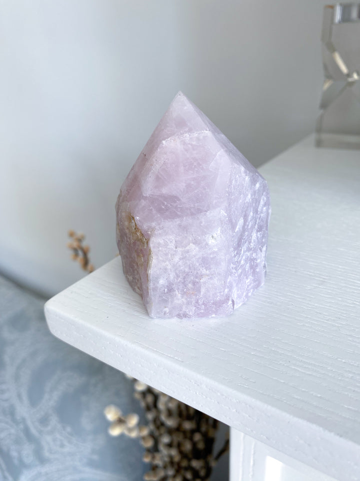 Kunzite Top Polish w/ Inclusions - Pink & White Kunzite