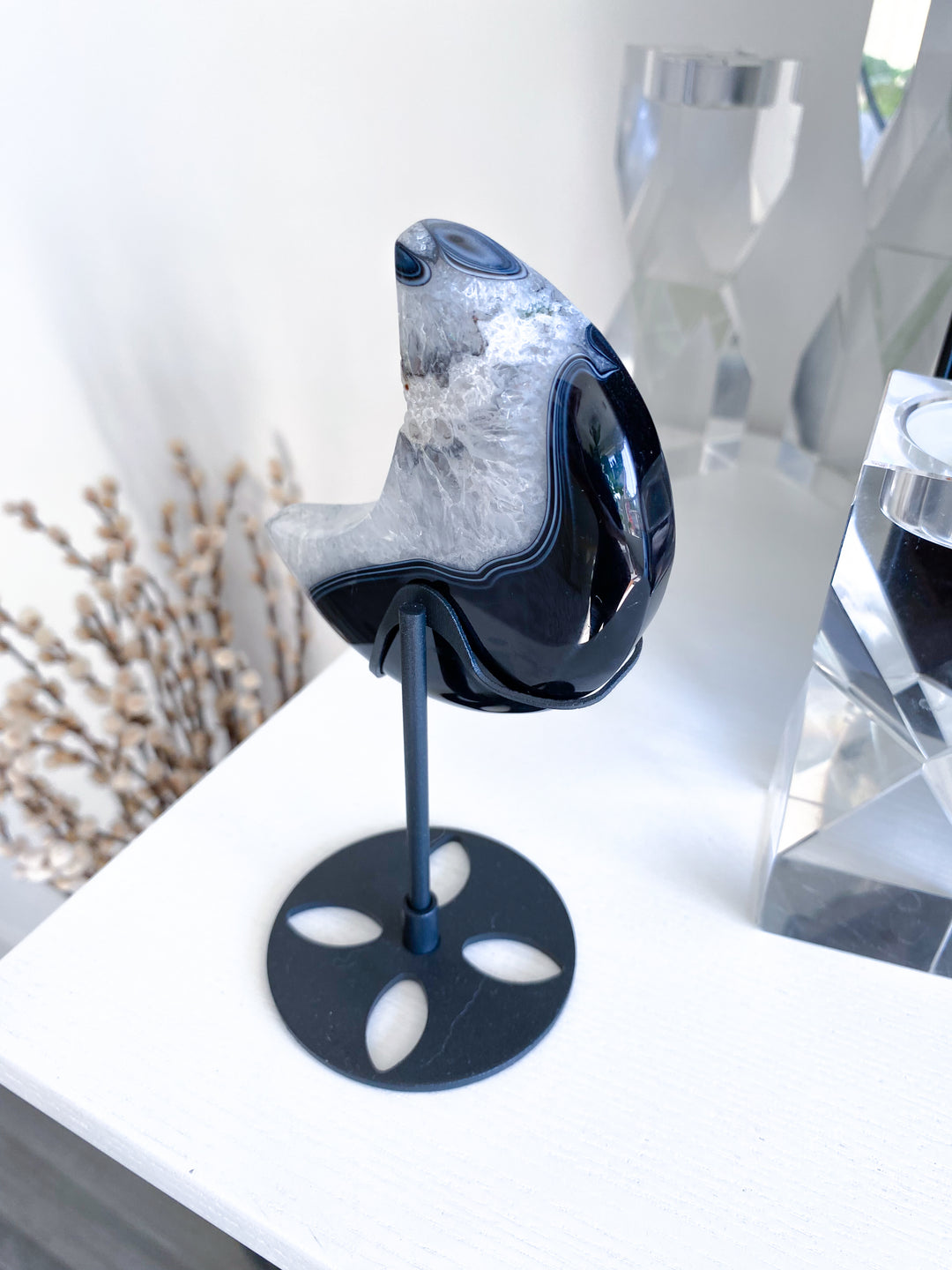 Large Black Agate Moon on Stand - Get Exact Item