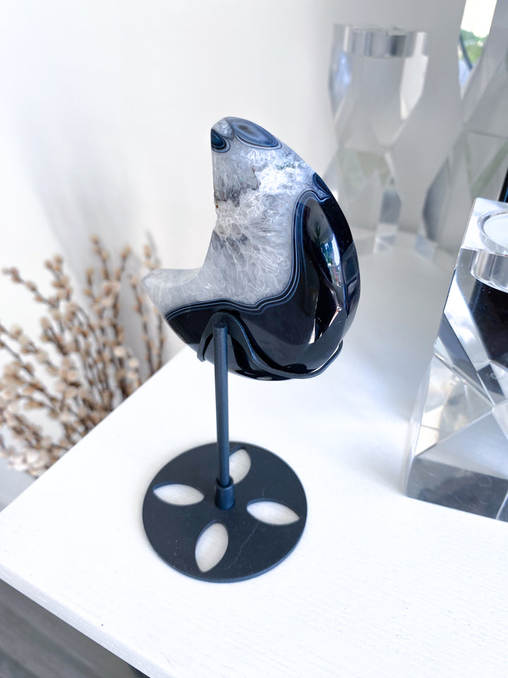 Large Black Agate Moon on Stand - Get Exact Item