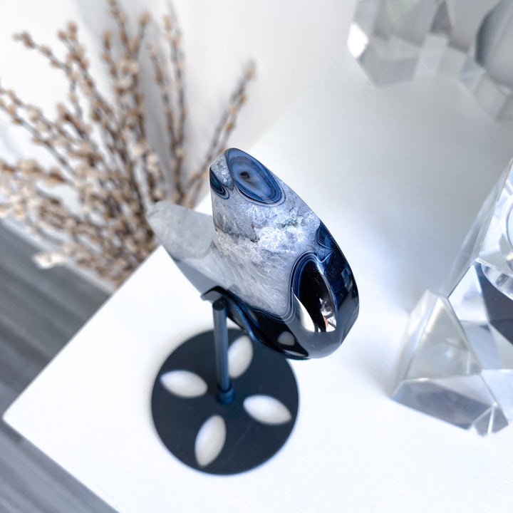 Large Black Agate Moon on Stand - Get Exact Item