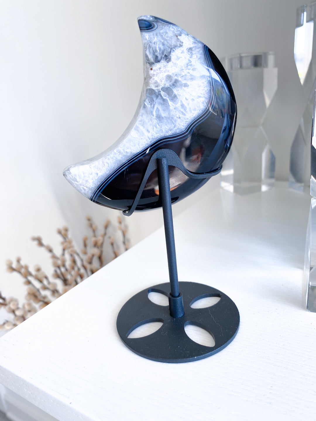 Large Black Agate Moon on Stand - Get Exact Item