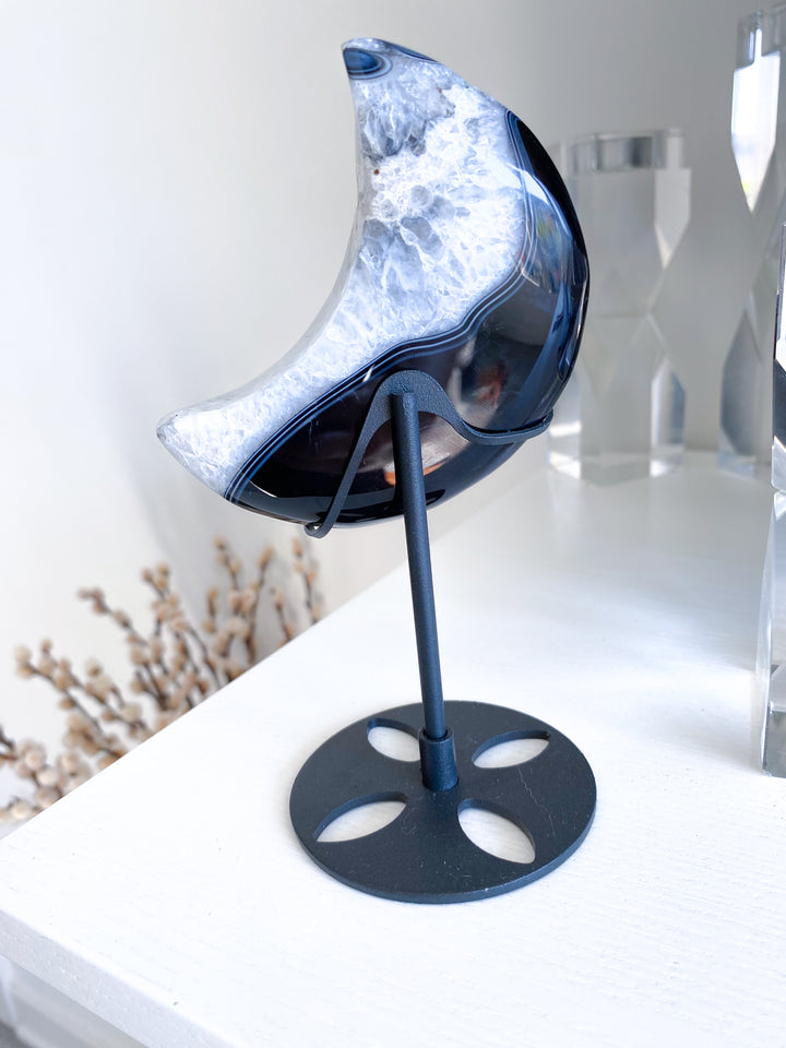 Large Black Agate Moon on Stand - Get Exact Item