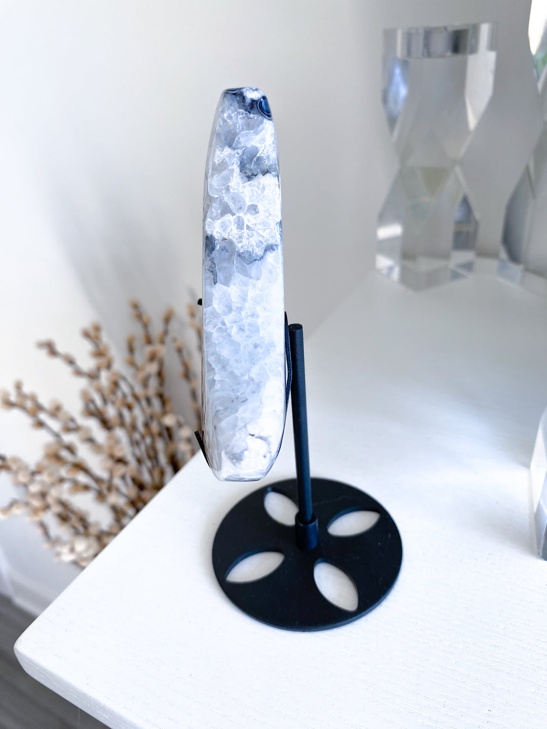 Large Black Agate Moon on Stand - Get Exact Item