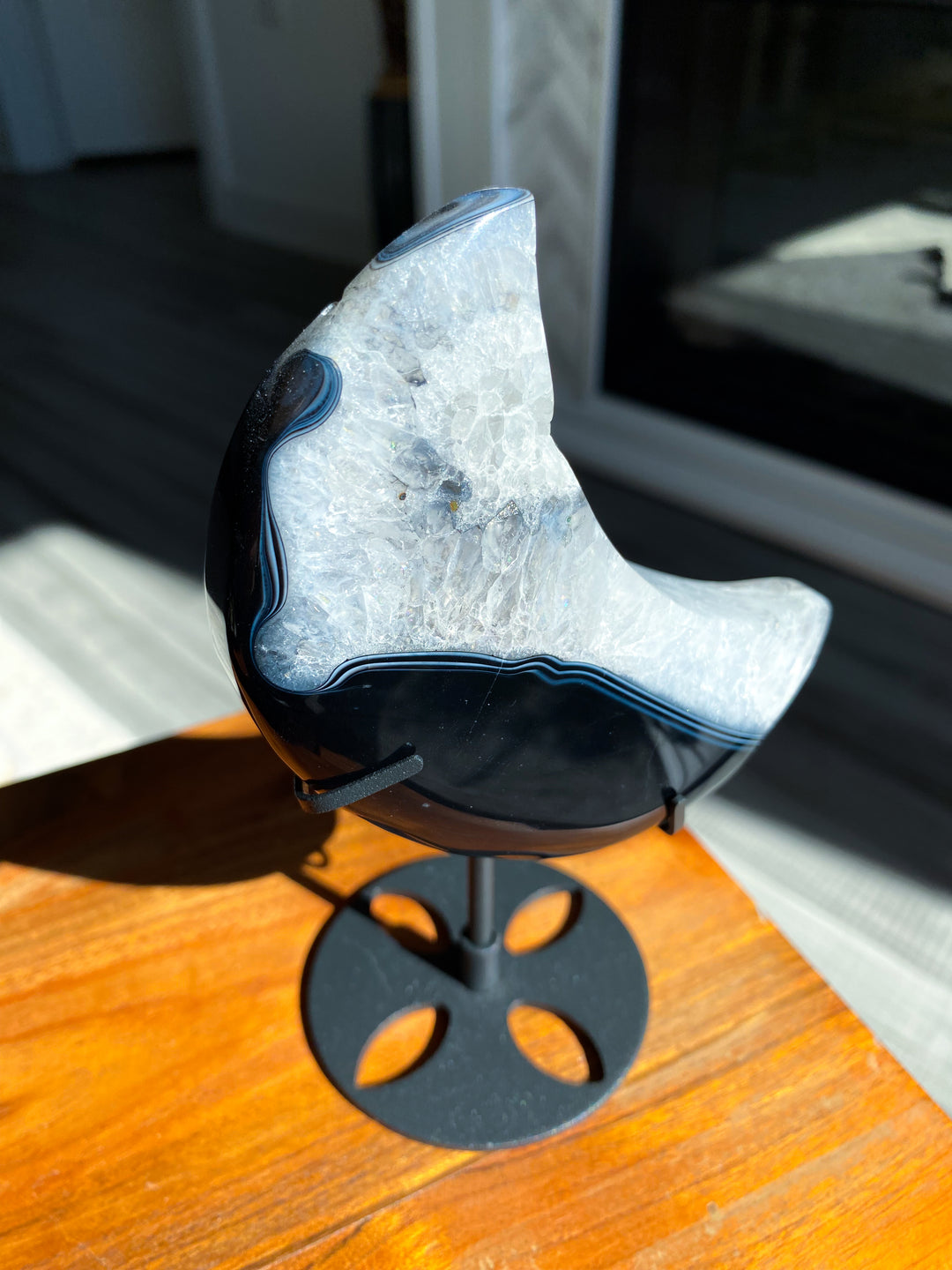 Large Black Agate Moon on Stand - Get Exact Item